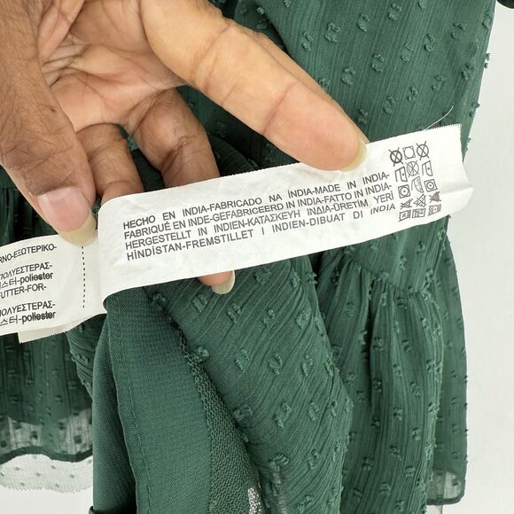 Zara Trafaluc Blouse Small Green Embroidered Ruffle Peplum Top Short Sleeves - Picture 16 of 16